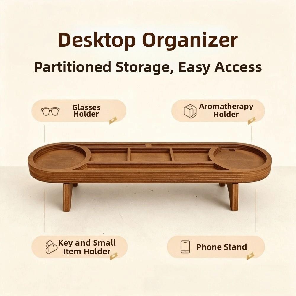 Multi-Compartment Wooden Desk Organizer Brown Desktop Phone Holder  Home Desktop
