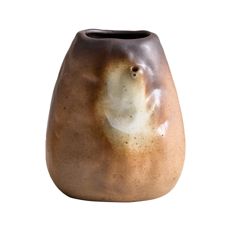 Vintage-Keramikvase in unregelmäßiger Steinform, Hydrokultur-Blumentopf für Trocken- und Frischblumen, kreative Schreibtischdekoration