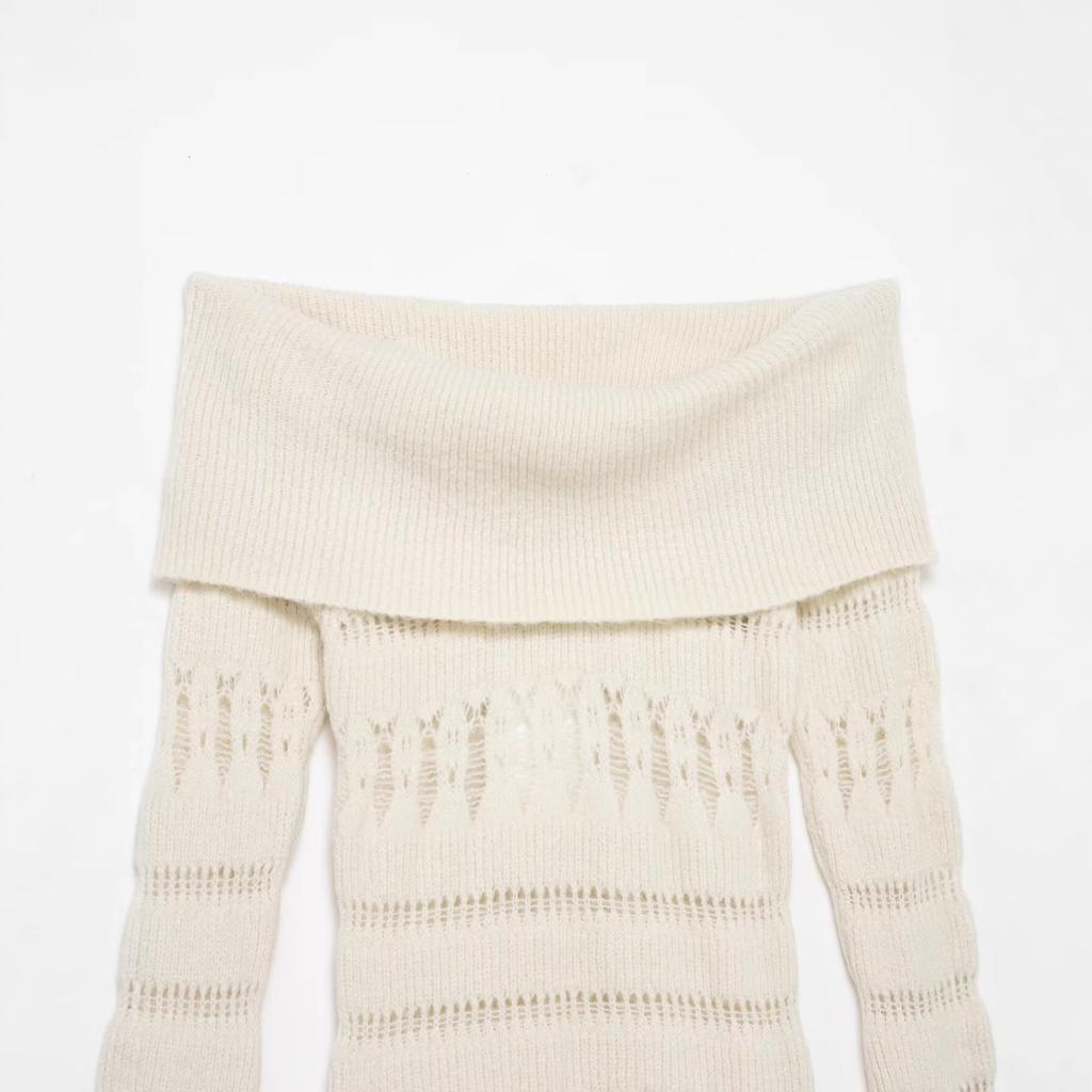 European and American style, new women's clothing, fashionable, versatile, cross-border European and American hollow off-the-shoulder knitted sweater
