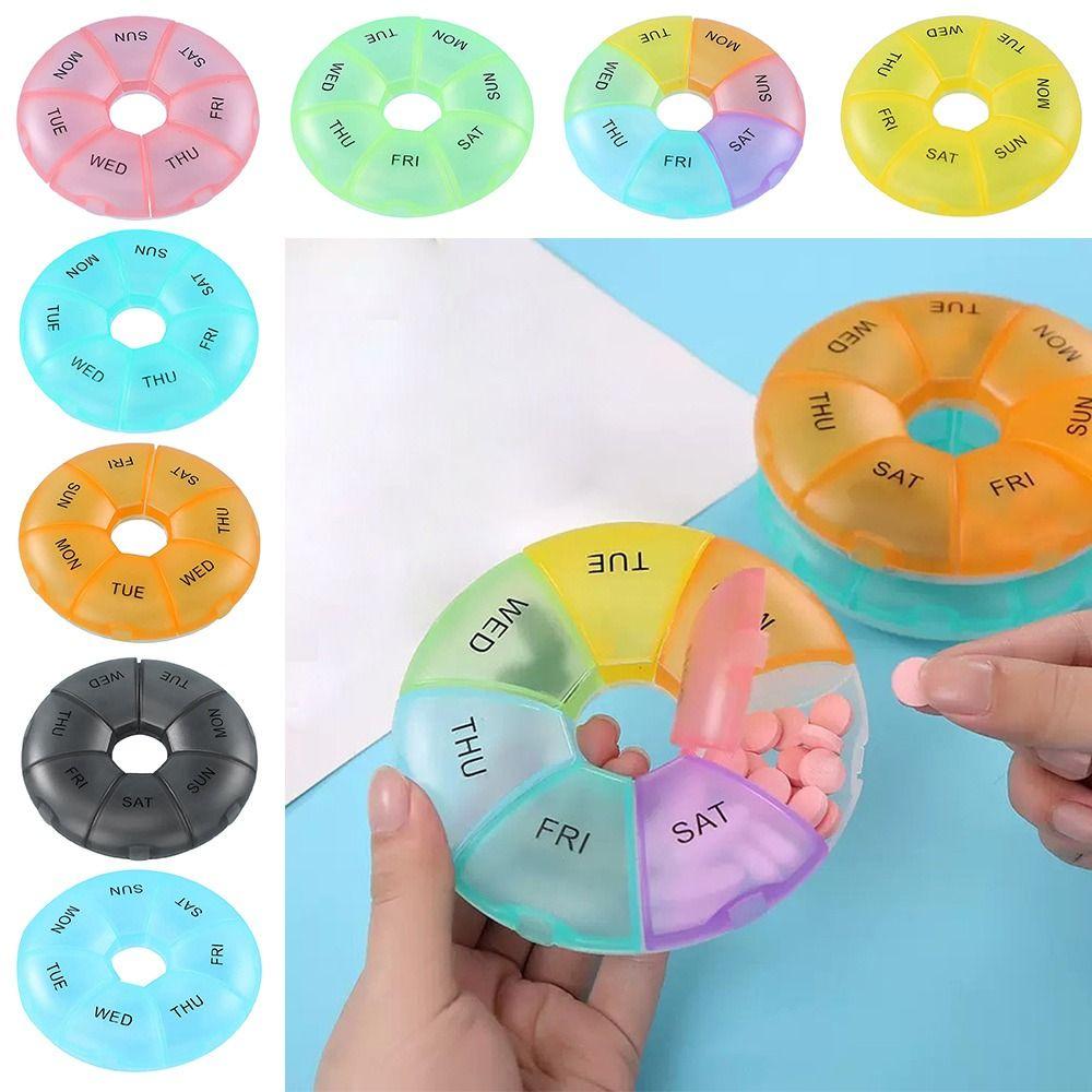 7 Fächer Sieben Tage Pillendose Rundes Pillenfach Tragbarer Tablettenbehälter für Zuhause und Reise