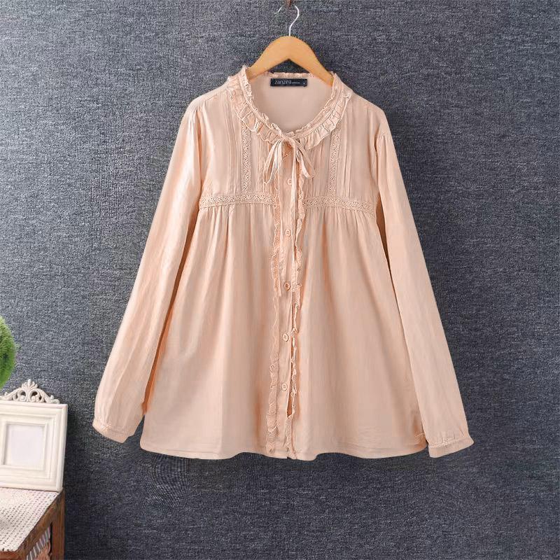 

ZANZEA Женская повседневная блузка с круглым вырезом, свободного кроя, с длинными рукавами, в стиле пэчворк 5XL бежевый