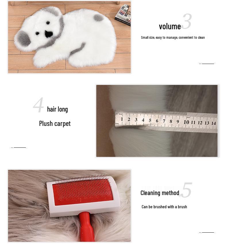 Long Pile Cartoon Animal Children's Bedroom Rug - Cute Faux Wool Bedside Floor Mat