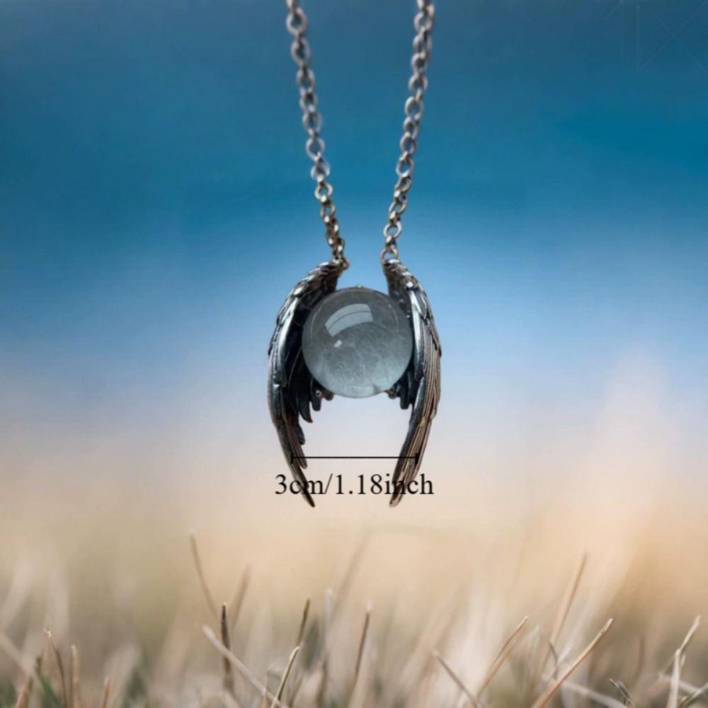 Silver Crystal Pendant Necklace Punk Ghost Wings Crystal Necklace  Jewelry Accessory