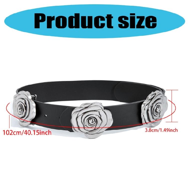 Decorative Rose Pattern Wide Belt Adjustable Waist Strap For Women Soft PU Leather Retro Design Daily Suit Dresses