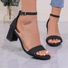 Fashion Summer Thick High Heels Women Sandals Round Toe Hollow Fashion Women's Shoes Solid Color Ankle Buckle Female Dress Heeled Sandal