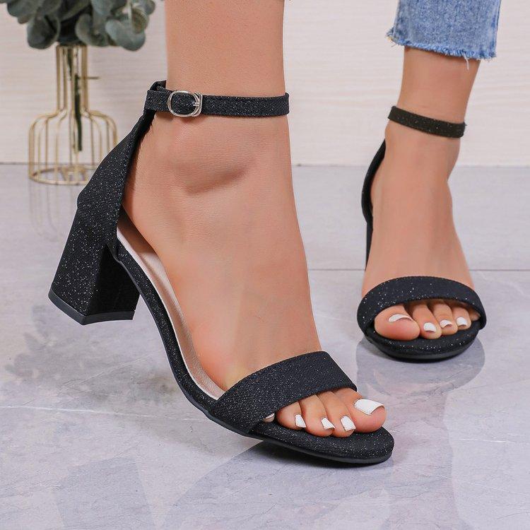 Fashion Summer Thick High Heels Women Sandals Round Toe Hollow Fashion Women's Shoes Solid Color Ankle Buckle Female Dress Heeled Sandal