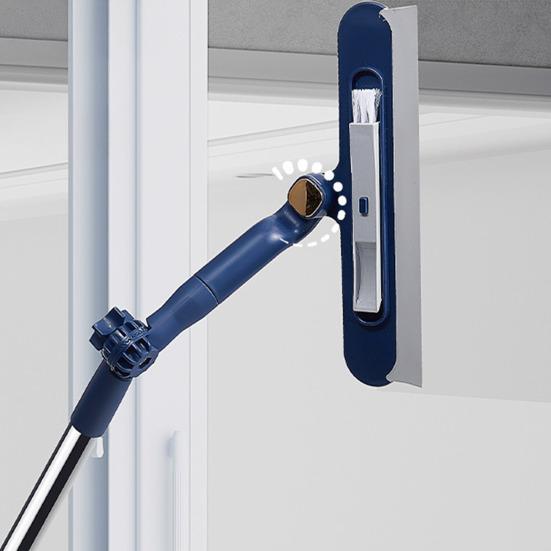 Ștergător de geamuri cu cap flexibil și colț rotativ la 180 de grade, panou rotativ, răzuitor dublu-față, perie încorporată, unealtă de curățare geamuri multi-unghiulară