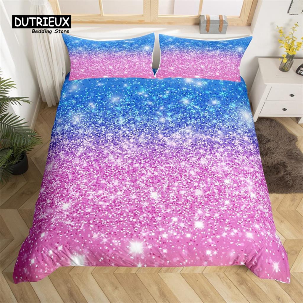 Colorful Glitter Duvet Cover Magical Fantasy Bedding Set Microfiber Fairy Dreamy Gradient Comforter Cover King For Boys Girls