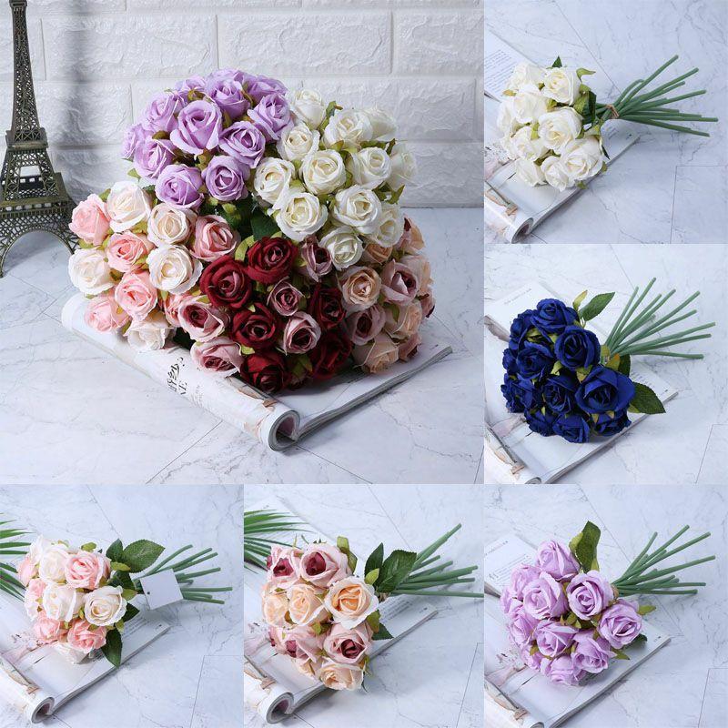12head Artificial Rose Bouquet Silk Flowers Wedding Party Home Decoration