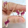 585 Roségold Farbe Ethnisch Vintage Damen 3er Schmucksets Glänzend Roter Natürlicher Zirkon Ring Ohrringe Halskette Alltags Schmuck