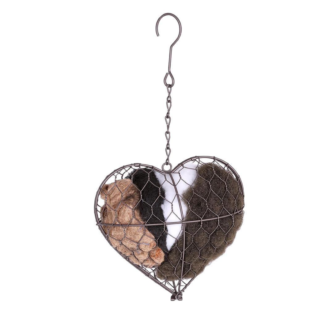 Heart Shaped Bird Nesting Ball Stainless Steel Holder Felt Nesting Material Hanging Garden Decor