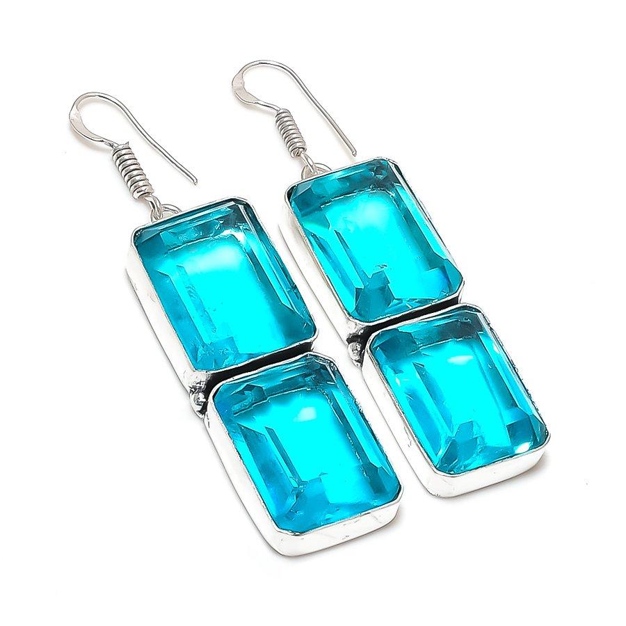 

Natural Swiss Blue Topaz Gemstone 925 Sterling Silver Jewelry Earring 2.40 a6S04