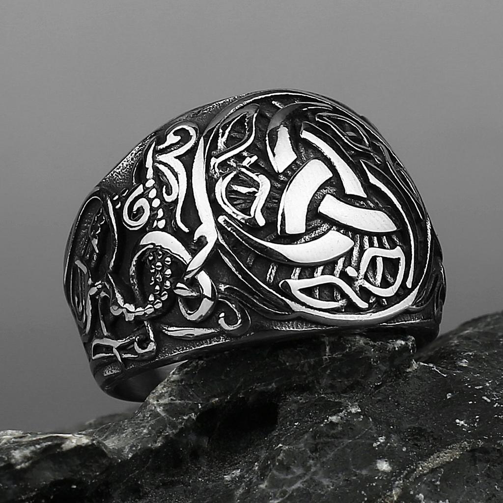 Viking Dragon Rune Stainless Steel Ring Mens Biker Hip Hop Celtic Knot Jewelry Gift Fashion Amulet