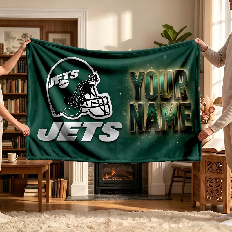 New York Jets (1) Personalized Name Blanket Soft Cozy Gift for Sofa Bed Couch Home Decoration