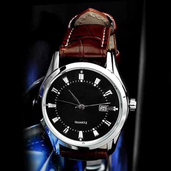 Pánské Vintage datumový kalendář Dial Umělá kůže Business Analog Quartz náramkové hodinky