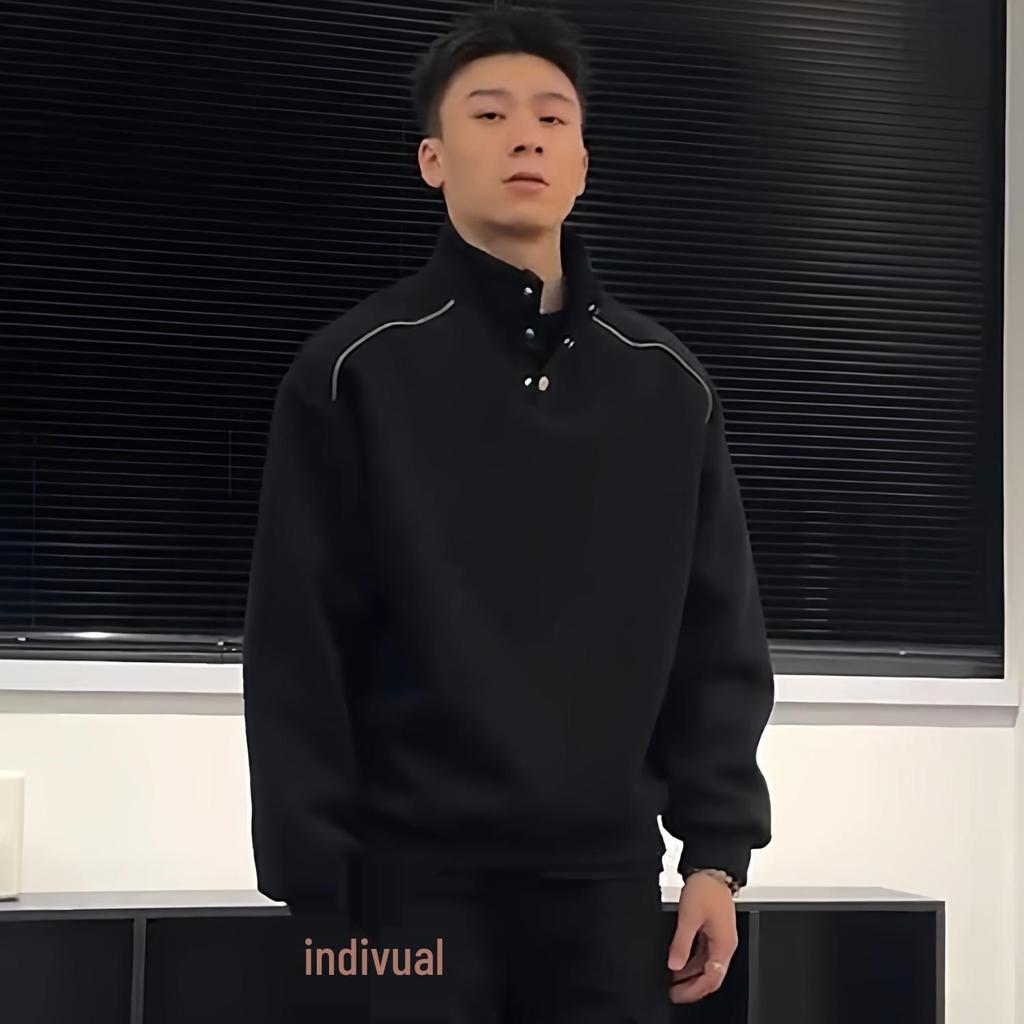 Men's High-End Cotton Long-Sleeve Sweatshirt – Solid Color, Round Neck, Versatile, Skin-Friendly Base Layer