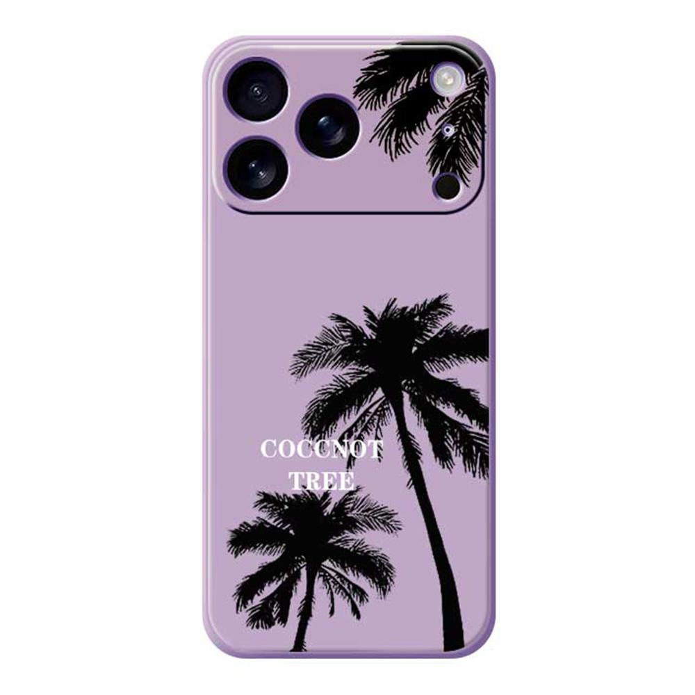 

For iPhone 17 Pro Case Coconut Tree Pattern Printing Straight Edge TPU Phone Back Cover Purple