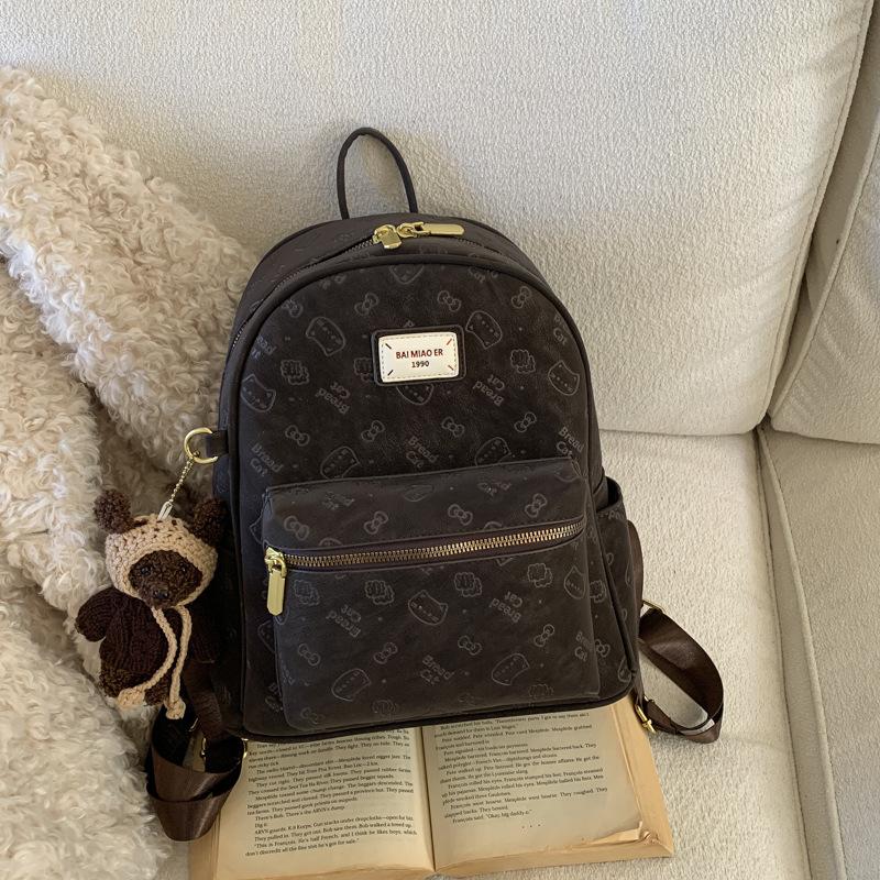 Schoolbag Korean Version Retro Printed Backpack 1011 New Fashionable Large-capacity Girl Student Commuting Class Exquisite Backpack