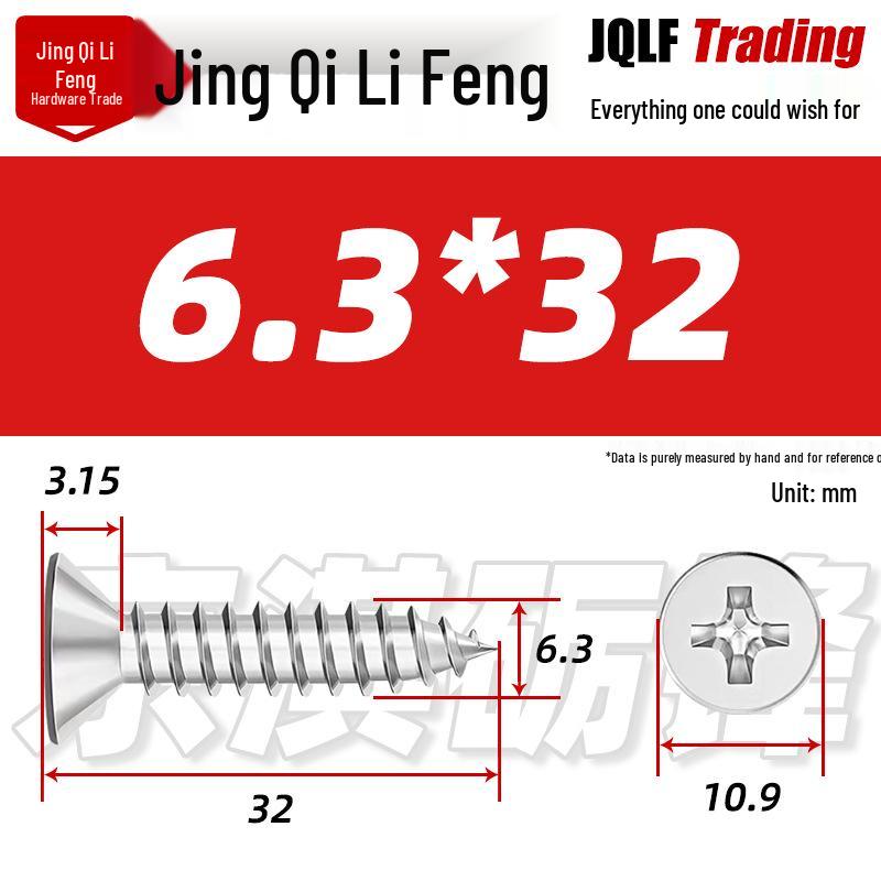 304 Stainless Steel Countersunk Self-Tapping Screw for Furniture & Outdoor Construction (GB/T 846)