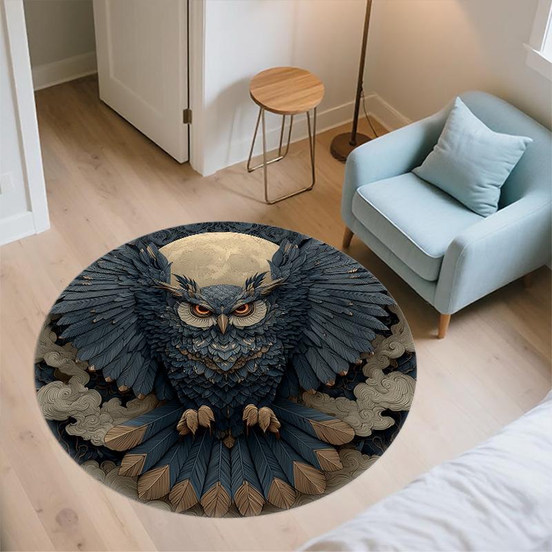 Smoke Wing-Spreading Owl,Round Area Rug,Carpet Rug for Living Room Bedroom Sofa Playroom Decor,Non-slip Floor Mat