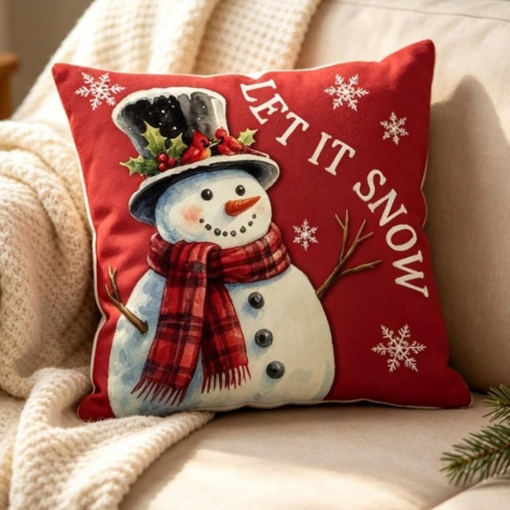 45x45cm Bowknot Snowman Pillow Cover Breathable Red Series Christmas Pillowcases Soft Square Throw Pillow Case Aesthetic Decor