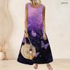 Women Plus Size Scoop Neck Sleeveless Purple Butterfly Printed A Line Maxi Dress