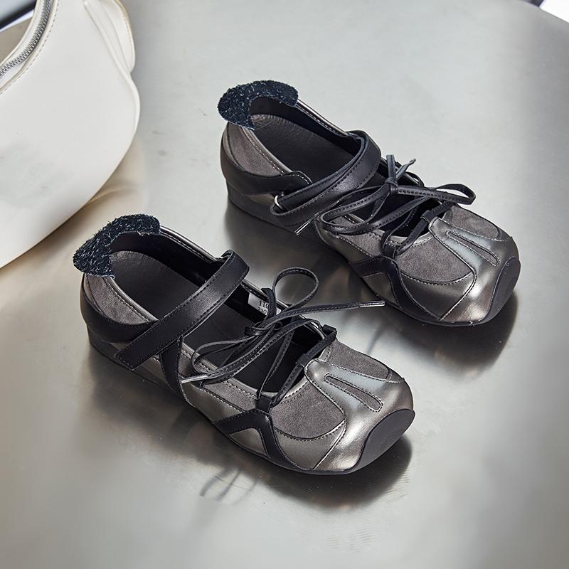 Fashion 2025 New Women's Flat Mary Jane Shoes Non-slip Lace-up Ballet Loafers for Women Large Size Square Toe Female Shoes