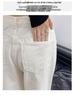 White Wide-Leg High-Waist Denim Pants for Petite Pear-Shaped Women - Loose, Plus Size, Floor-Length, Straight-Leg Design.