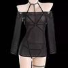 Sexy Suspender Tight Rivet Three-point One-piece Mesh See-through One-word Shoulder