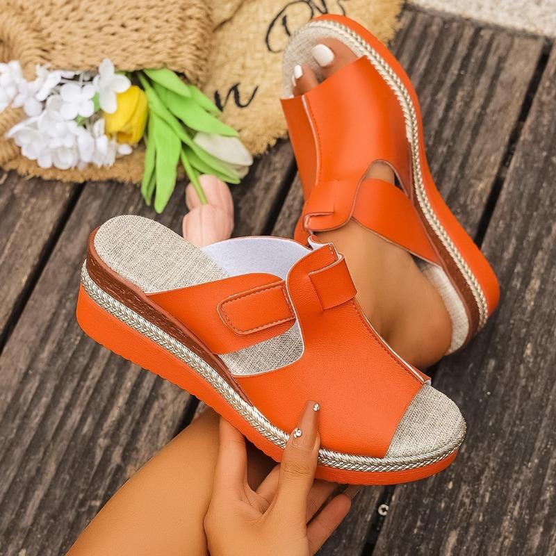 Ein-Wort-Keilabsatz-Fischmaul-Sandalen Damensandalen Schnürsenkel Strand Große Größe Sommer Beliebt Schnalle Neues Modell