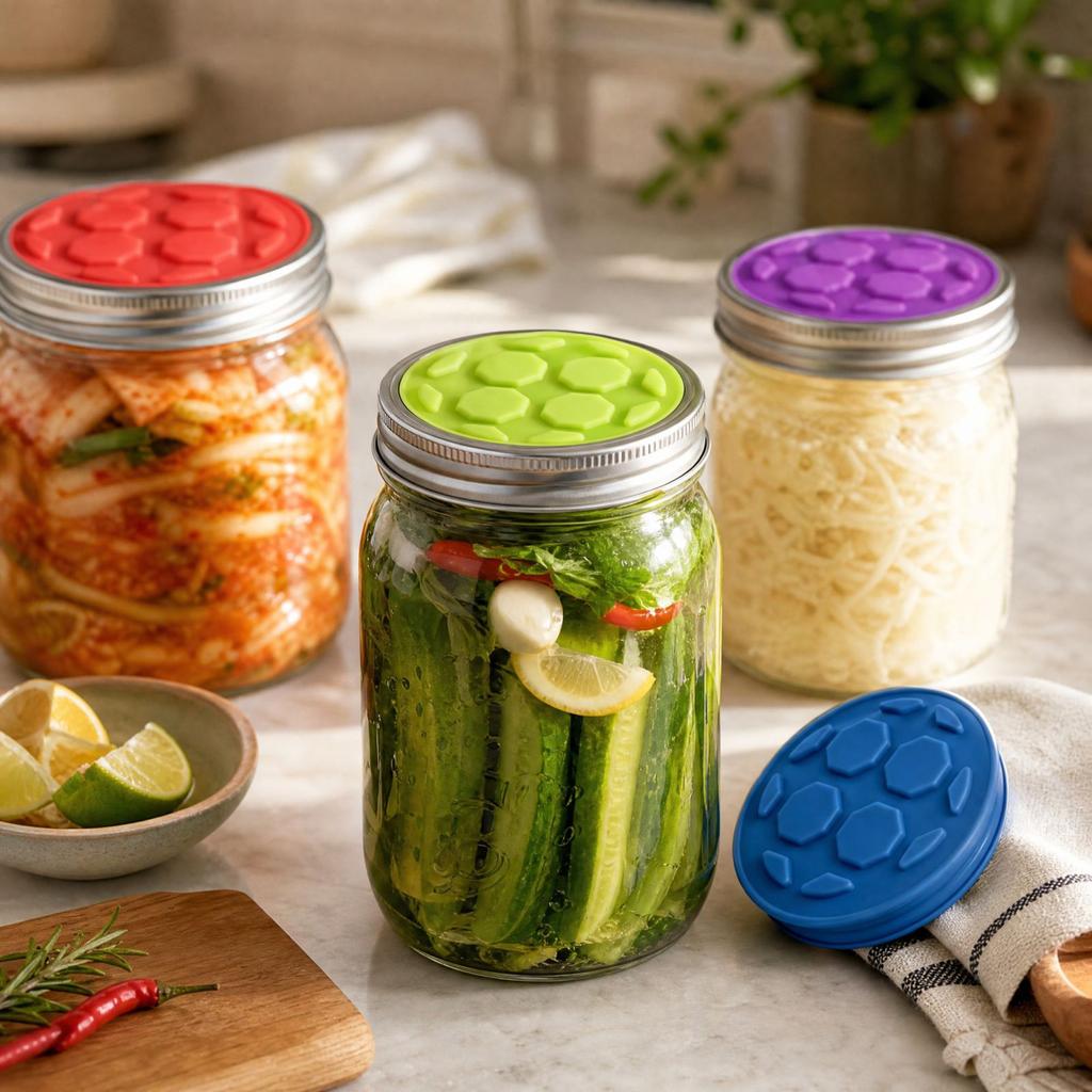 Silicone Fermentation Lid with Venting for Homemade Pickles and Vegetable Fermentation