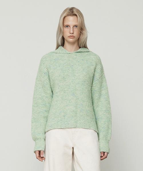 Current Sailor Collar Hairy Knit Top [Light Blue] Light Blue/Free