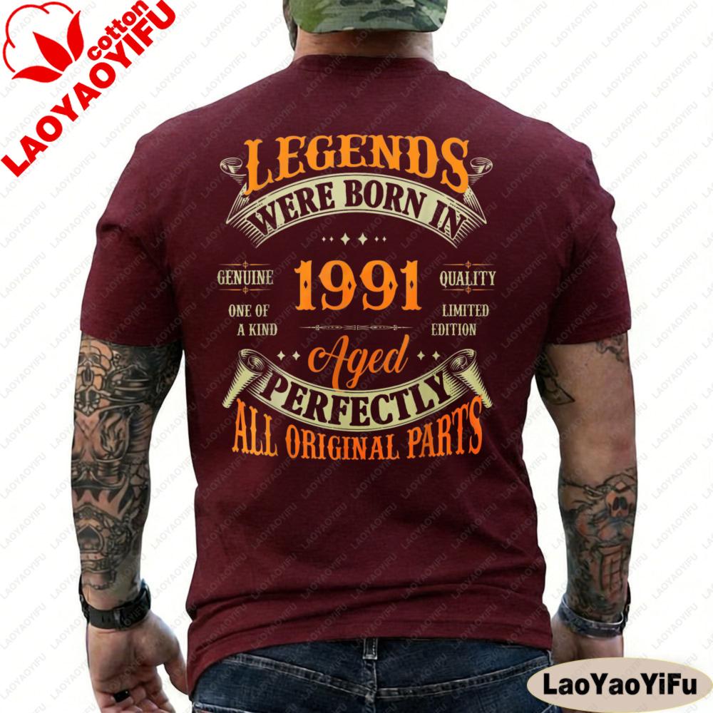 

35th Birthday Tee Vintage Legends Born in 1991 35 Years Old TShirt The Gift for Dad Summer Shortsleeved Clothes Men Clothing S