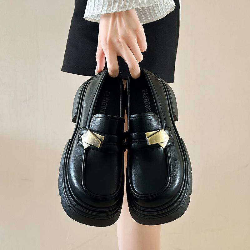 Black platform British style small leather shoes women's 2025 spring and autumn new retro Mary Jane one-pedal loafers single shoes