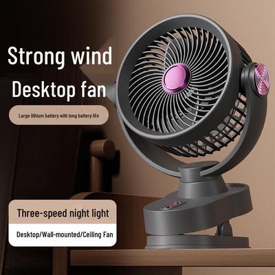 Portable Desktop Fan with Headphone Clip, USB Light, and Strong Wind Circulation