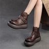 Johnature Retro Breathable Hollow-out Summer Boots Genuine Leather Short Boots Versatile Women's Flat Platform Shoes