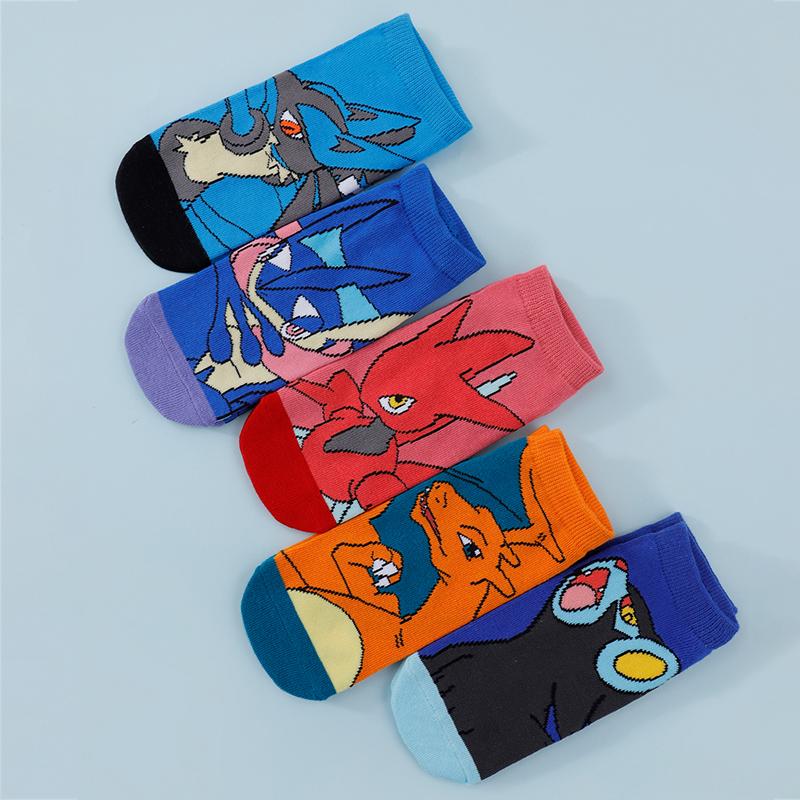 5 Pairs Four Seasons Women's Fashion Cartoon Anime Pok é mon Versatile Sweet and Cute Pikachu Casual Outdoor Socks