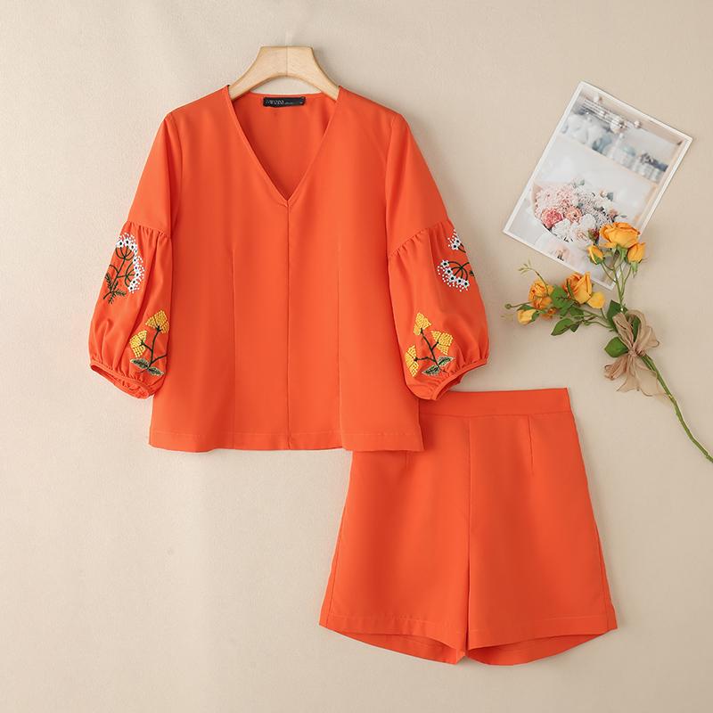 

ZANZEA Женский комплект из блузки с рукавом 3/4 и шорт, летний костюм-двойка с принтом L