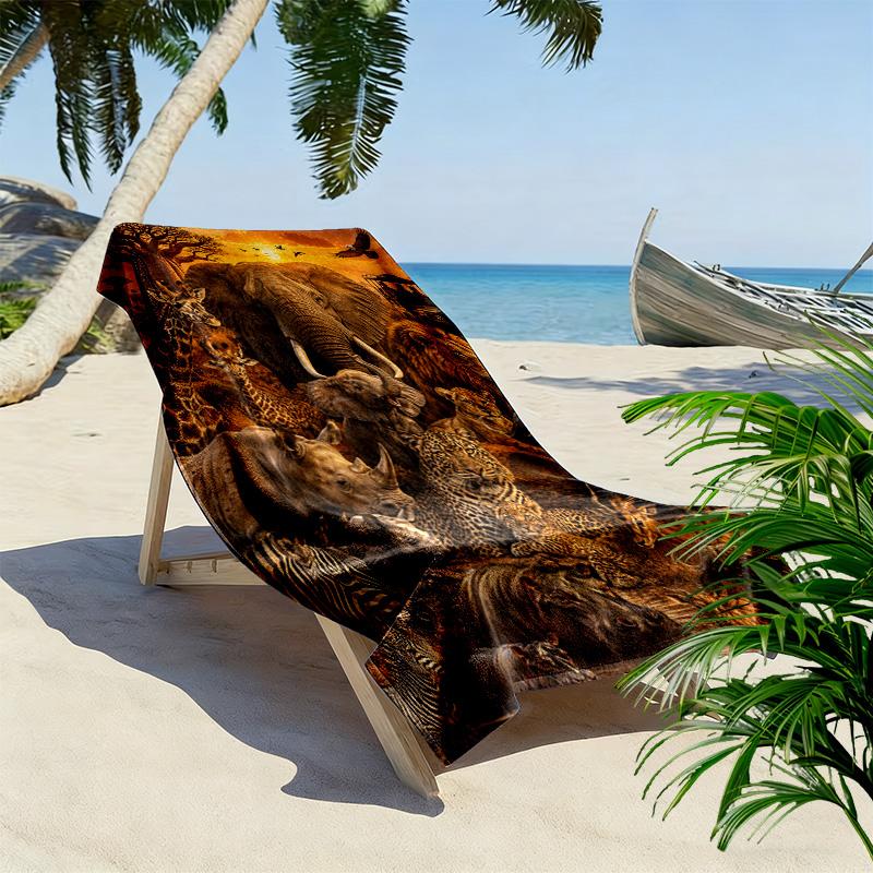 Strandtuch mit Afrikanische Tiere Print, Großes Weiches Schnelltrocknendes Handtuch für Strand Camping Schwimmen