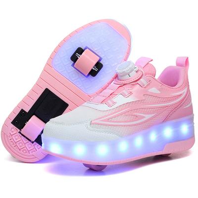 Chaussures de Skate pour Enfants LED Lumière Baskets Lumineuses Chaussures à Deux Roues pour Garçons Filles avec Chargement USB
