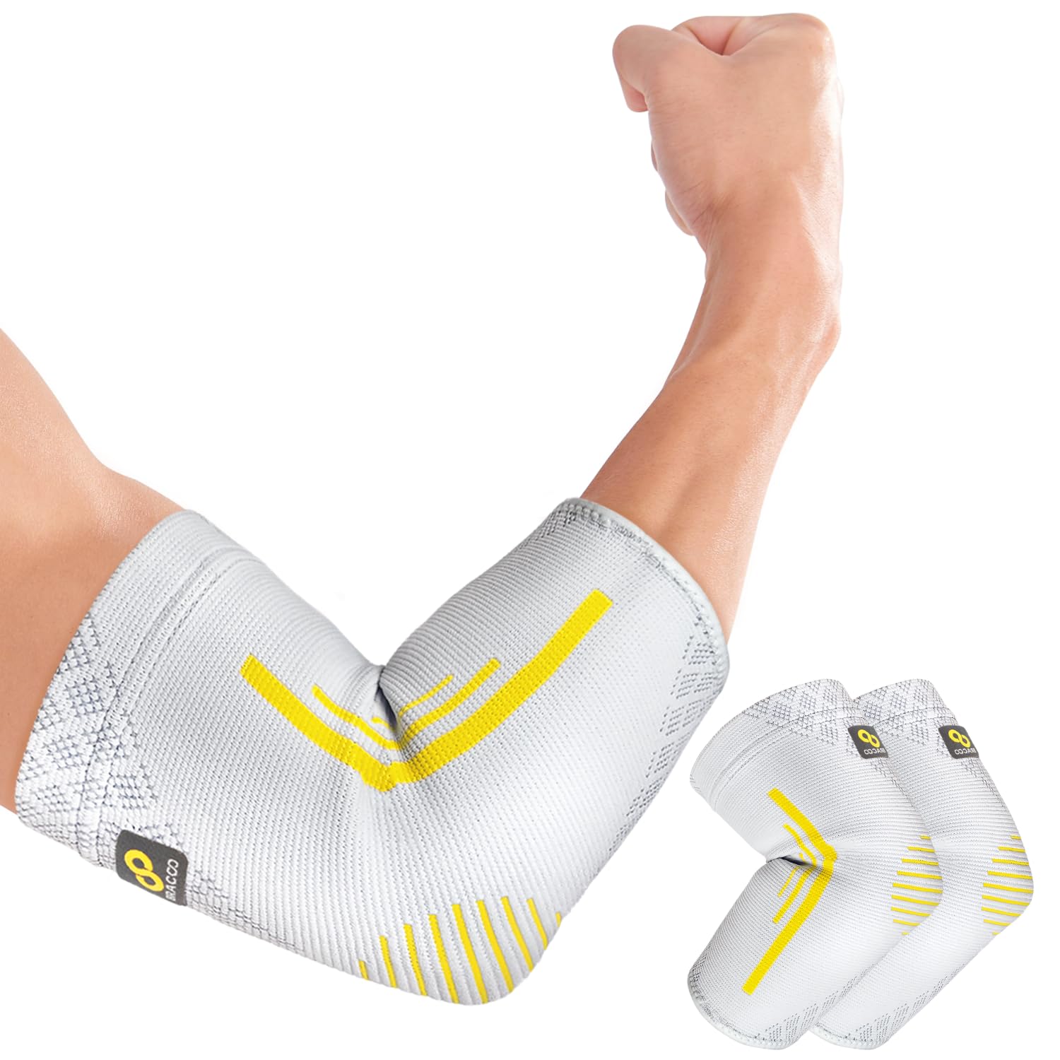 

BRACOO Elbow Support Compression Sleeves for and Muscle Training Unisex for Everyday EE92 (2-Pack) – Tennis, Golf, – Sports, (Gray, Small) серый