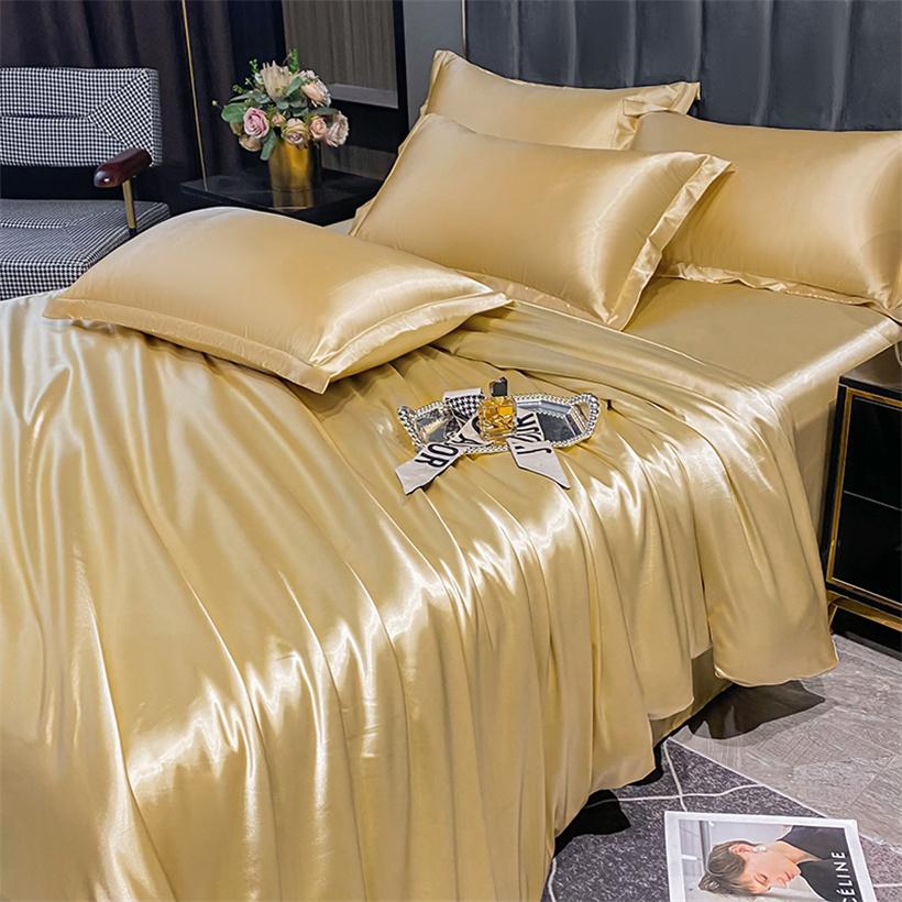 Blended Natural Mulberry Silk Bedding Set with Duvet Cover Bed Sheet Pillowcase High End Satin Single Double Queen King Bedsheet