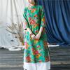 Johnature Femei Vintage Stand Rochii Seven Maneci Print Floral Summer A-Line Style Chinese Style