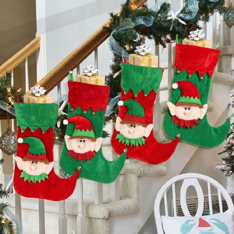 Cartoon Elf Christmas Stockings Ornament Candy Gift Bag Christmas Hanging Socks For Tree Fireplaces Decoration