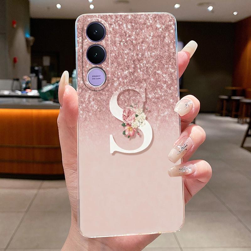 Anti-scratch Phone Case For Vivo V70 FE Jelly Clear TPU Soft Casing Lucky Letter Pink Shiny Starry Sky Pattern Couple Shell