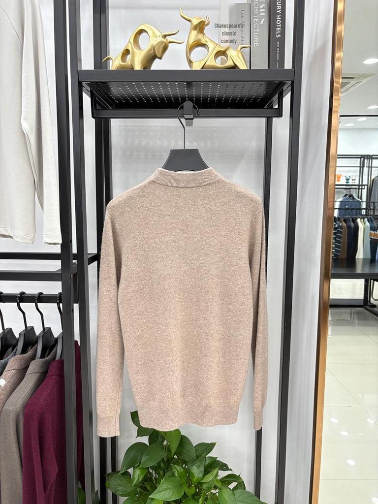 Men's 100% Pure Merino Wool Sweater - Solid Color Half-High Neck for Autumn/Winter 2025