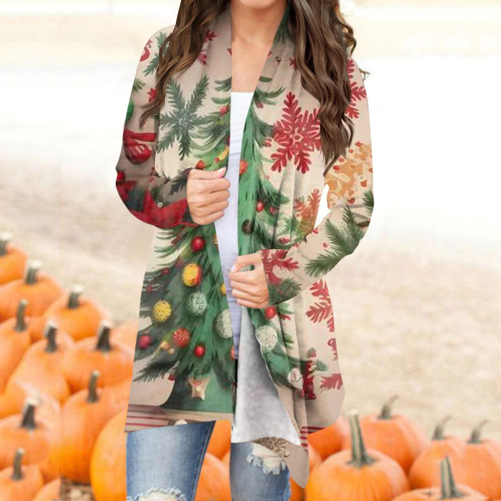 

Женская мода повседневное рождественский принт средней длины Slim Fit кардиган пальто