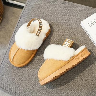 Elastisches Band Pelz Hausschuhe Kind Mädchen Markendesign Winter Plüsch Sandalen Luxus Slipper Plateau Pantolette Slide Kind Warme Hausschuhe
