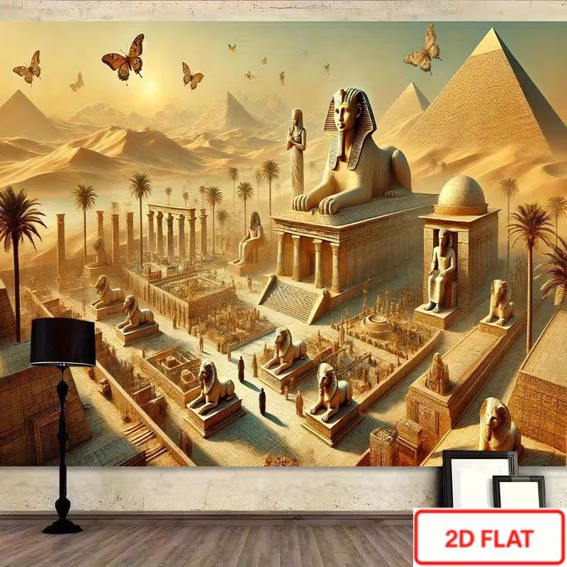 2D Sphinx Pyramid Backdrop, Ancient Egyptian Desert Scene Photography Background