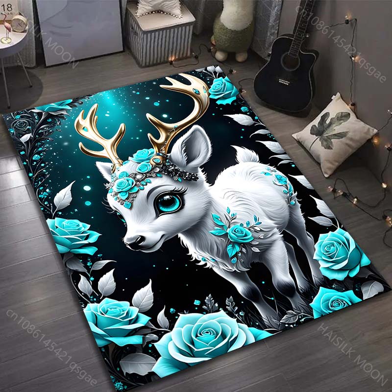 1PC Flower Deer Printed Carpet for Bedroom Living Room Bedside Sofa Floor Mat Modern Home Decor Area Rug Fast Shipping